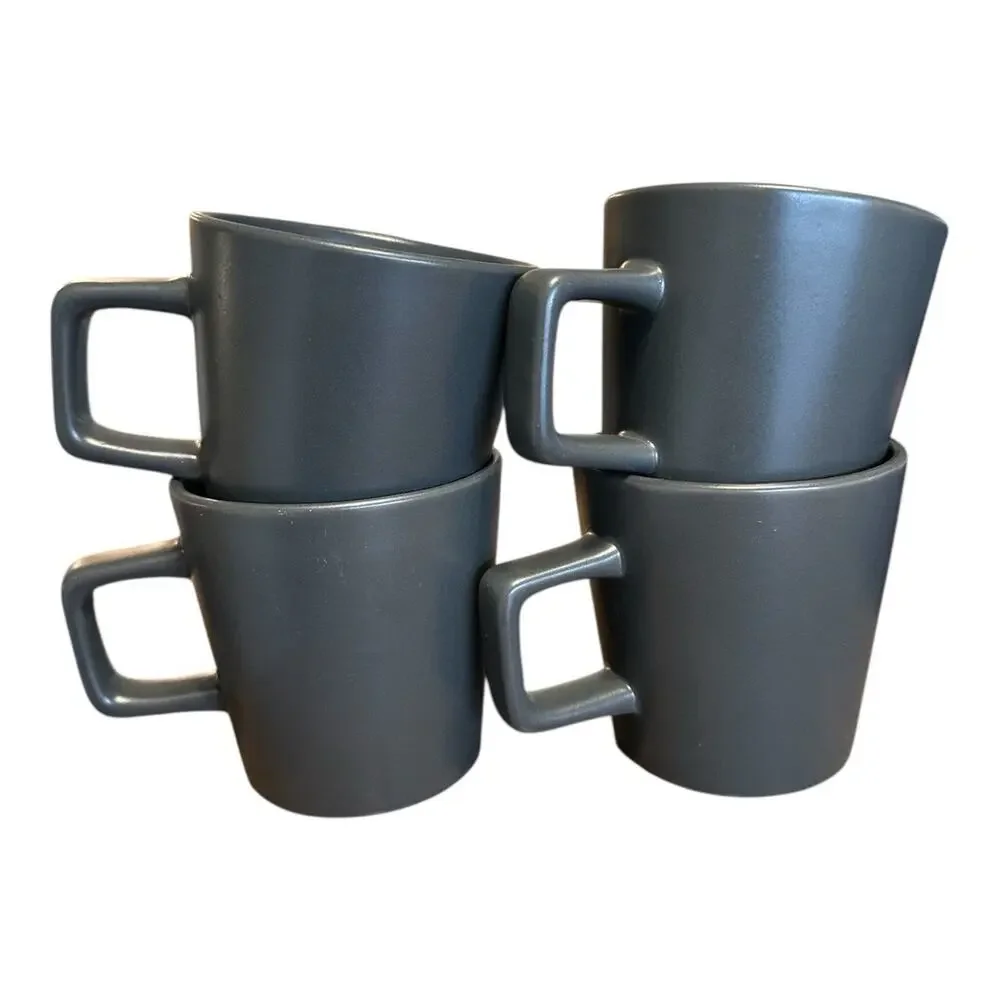 Stone & Lain Stoneware Coffee Mugs Set Of 4 Matte Grey EUC 3.5”x3.5”